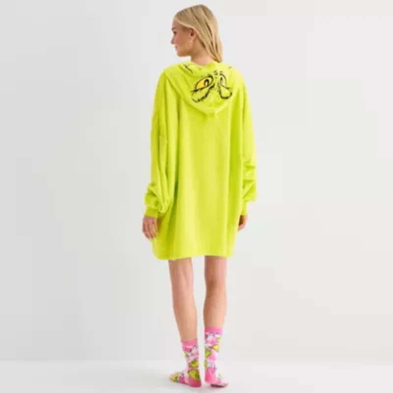Womens Easy-on + Easy-off Grinch Hooded Short Sleeve Juniors Nightgown
