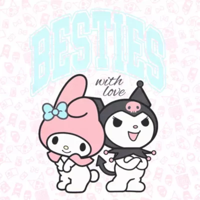 Womens Juniors Crew Neck Short Sleeve Regular Fit Kuromi My Melody Graphic T-Shirt