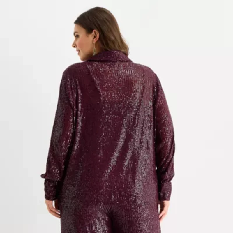 Premier Amour Womens Long Sleeve Sequin Blouse