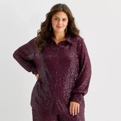 Premier Amour Womens Long Sleeve Sequin Blouse