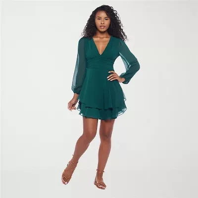 B. Smart Womens Long Sleeve Juniors Fit + Flare Dress
