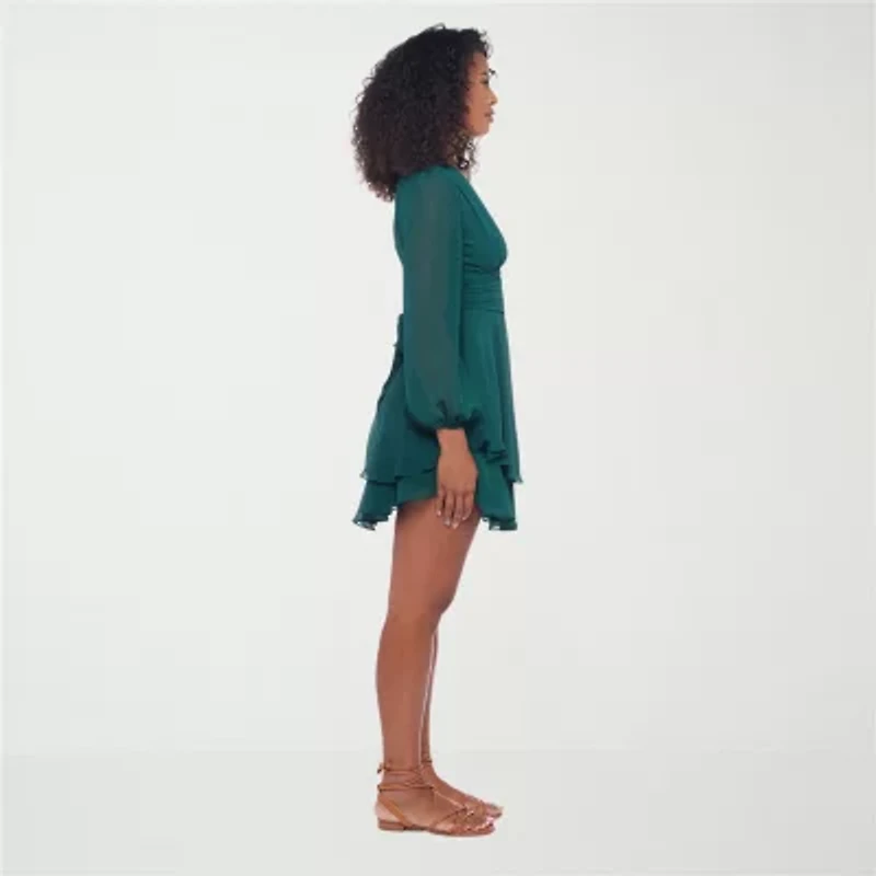 B. Smart Womens Long Sleeve Juniors Fit + Flare Dress