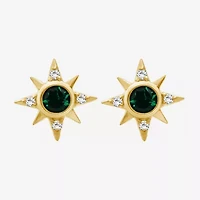 Simulated Green Emerald 14K Gold Over Silver 11.4mm Star Stud Earrings