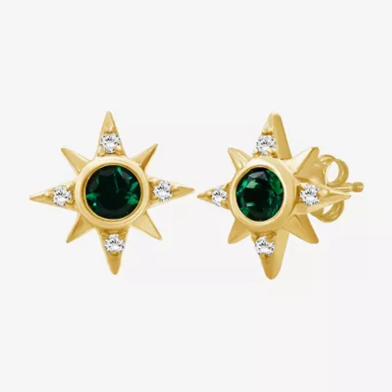 Simulated Green Emerald 14K Gold Over Silver 11.4mm Star Stud Earrings