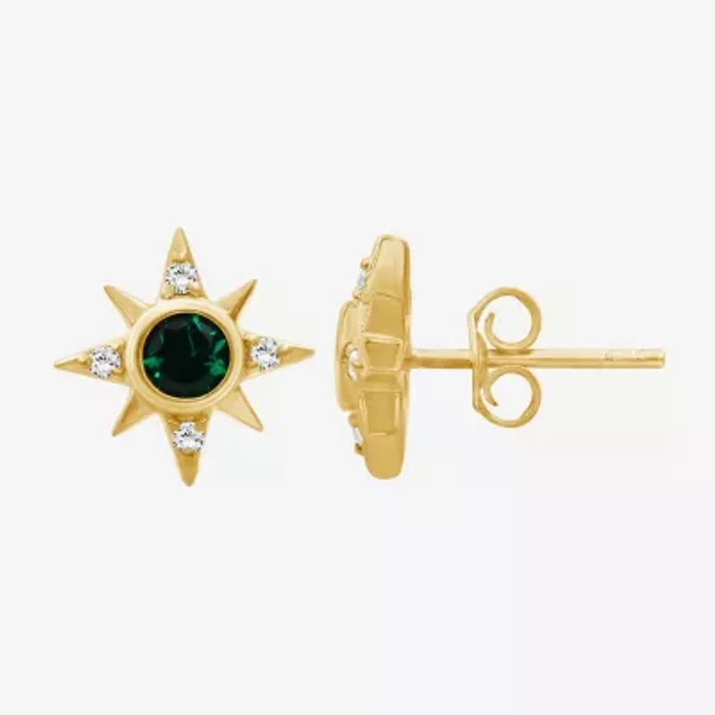 Simulated Green Emerald 14K Gold Over Silver 11.4mm Star Stud Earrings