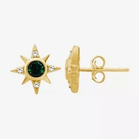 Simulated Green Emerald 14K Gold Over Silver 11.4mm Star Stud Earrings