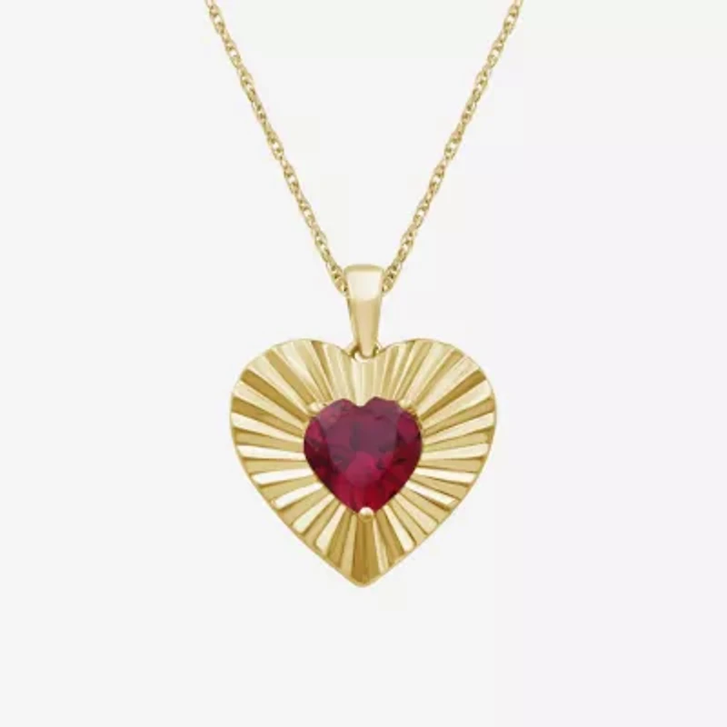 Womens Lab Created Red Ruby 14K Gold Over Silver Heart 18 Inch Pendant Necklace