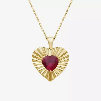 Womens Lab Created Red Ruby 14K Gold Over Silver Heart 18 Inch Pendant Necklace