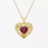 Womens Lab Created Red Ruby 14K Gold Over Silver Heart 18 Inch Pendant Necklace