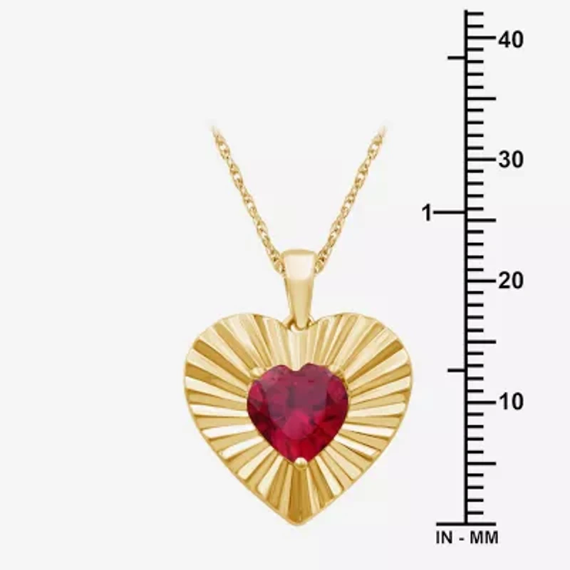 Womens Lab Created Red Ruby 14K Gold Over Silver Heart 18 Inch Pendant Necklace