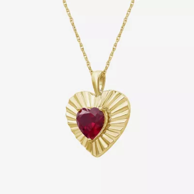 Womens Lab Created Red Ruby 14K Gold Over Silver Heart 18 Inch Pendant Necklace