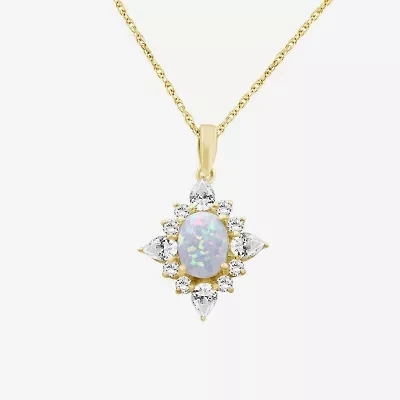 Womens Lab Created White Opal 14K Gold Over Silver Oval 18 Inch Pendant Necklace