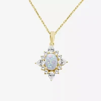 Womens Lab Created White Opal 14K Gold Over Silver Oval 18 Inch Pendant Necklace