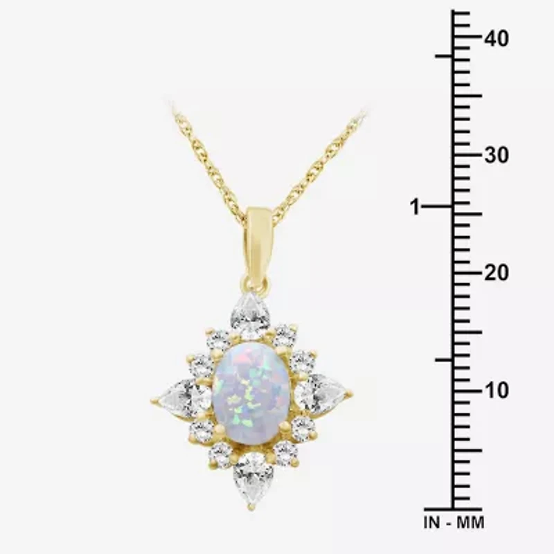 Womens Lab Created White Opal 14K Gold Over Silver Oval 18 Inch Pendant Necklace