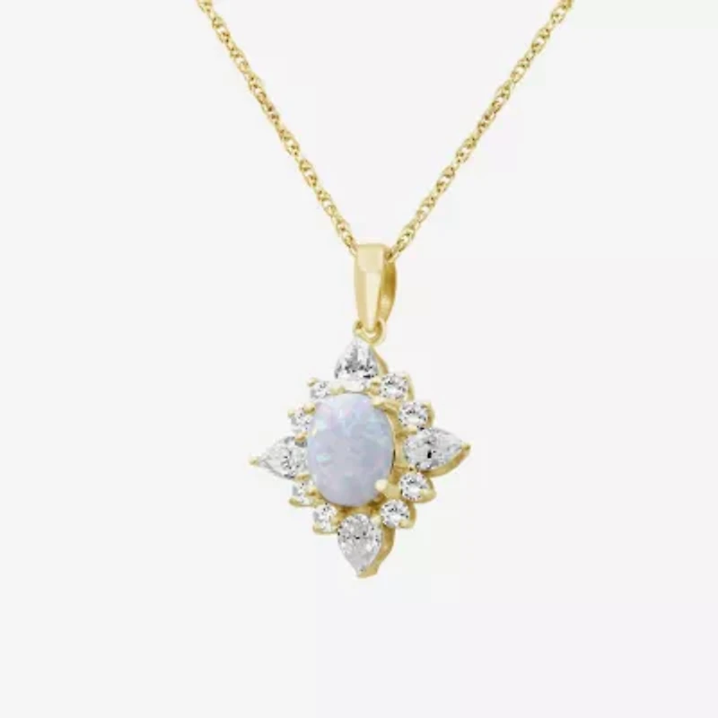 Womens Lab Created White Opal 14K Gold Over Silver Oval 18 Inch Pendant Necklace