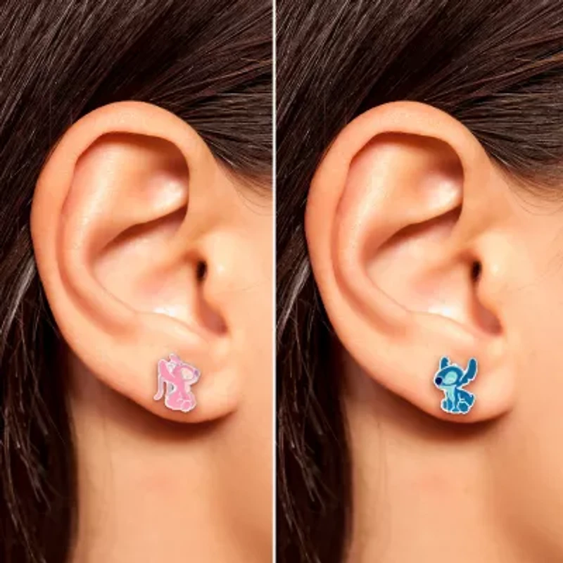 Sterling Silver 12.9mm Lilo & Stitch Stud Earrings