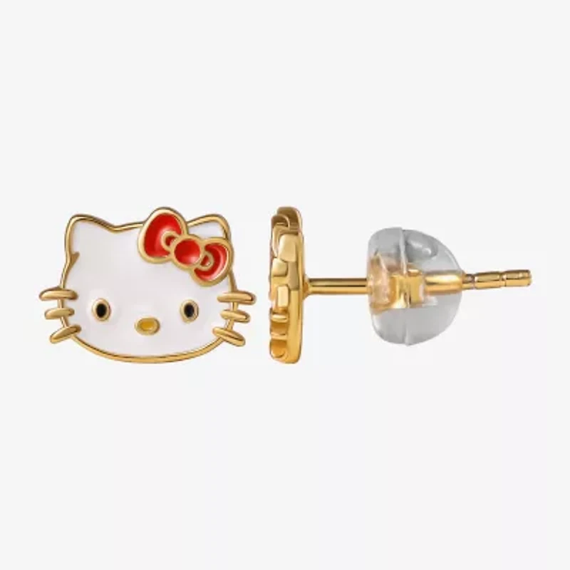 14K Gold Over Silver 6.4mm Hello Kitty Stud Earrings