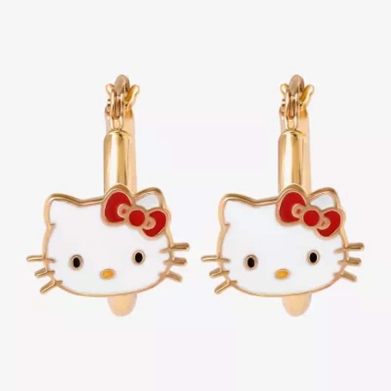Girls 14K Gold 12.9mm Hello Kitty Hoop Earrings