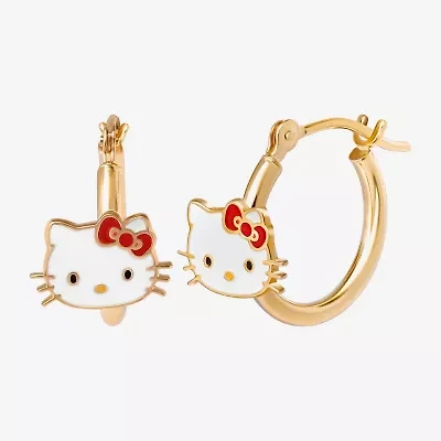Girls 14K Gold 12.9mm Hello Kitty Hoop Earrings