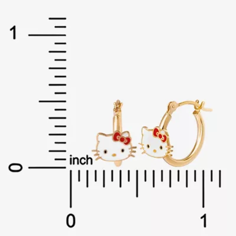 Girls 14K Gold 12.9mm Hello Kitty Hoop Earrings