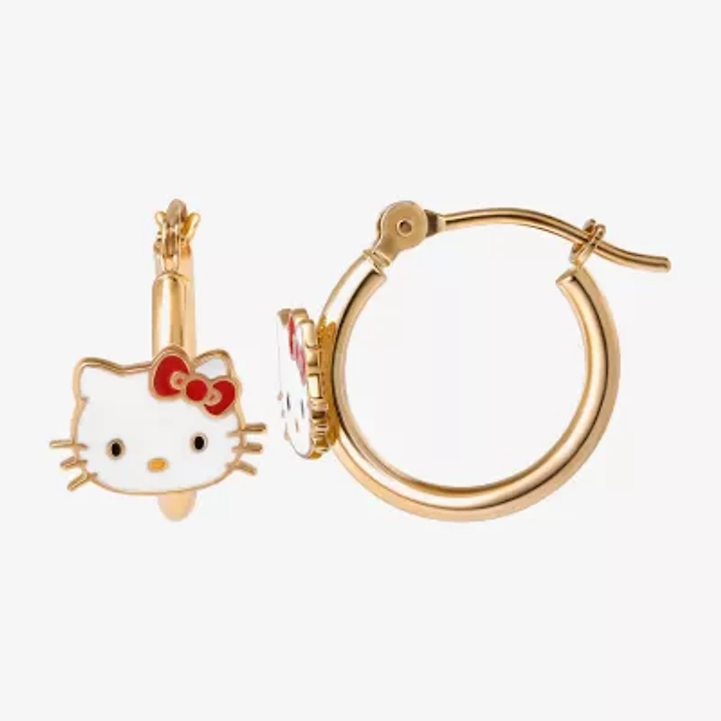 Girls 14K Gold 12.9mm Hello Kitty Hoop Earrings