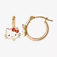 Girls 14K Gold 12.9mm Hello Kitty Hoop Earrings