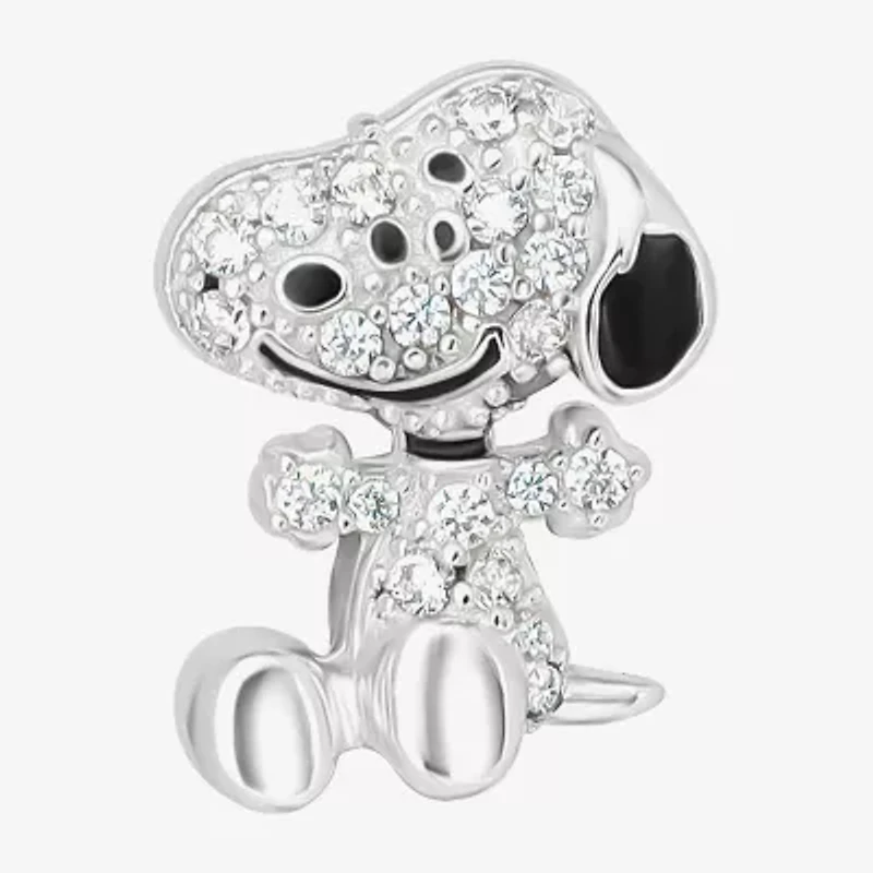 Simulated Cubic Zirconia Sterling Silver 11mm Snoopy Stud Earrings