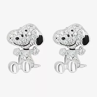 Simulated Cubic Zirconia Sterling Silver 11mm Snoopy Stud Earrings