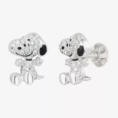 Simulated Cubic Zirconia Sterling Silver 11mm Snoopy Stud Earrings