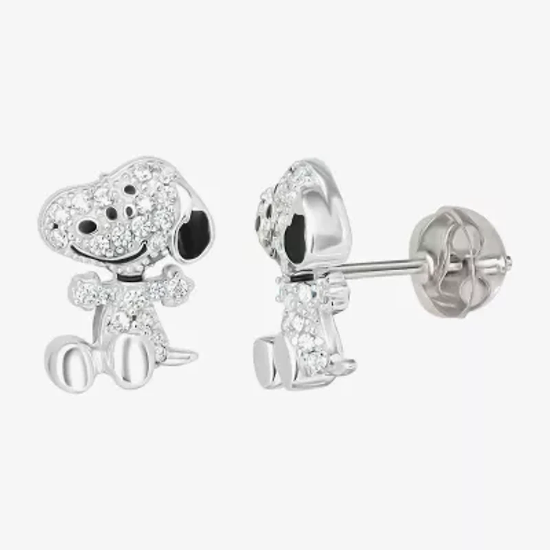 Simulated Cubic Zirconia Sterling Silver 11mm Snoopy Stud Earrings