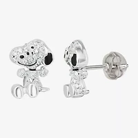 Simulated Cubic Zirconia Sterling Silver 11mm Snoopy Stud Earrings