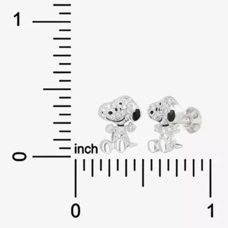 Simulated Cubic Zirconia Sterling Silver 11mm Snoopy Stud Earrings