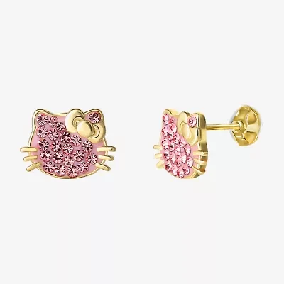 Genuine Pink Crystal 14K Gold Over Silver 10.9mm Hello Kitty Stud Earrings