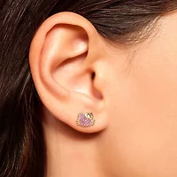 Genuine Pink Crystal 14K Gold Over Silver 10.9mm Hello Kitty Stud Earrings