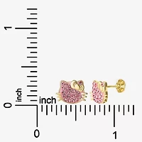 Genuine Pink Crystal 14K Gold Over Silver 10.9mm Hello Kitty Stud Earrings