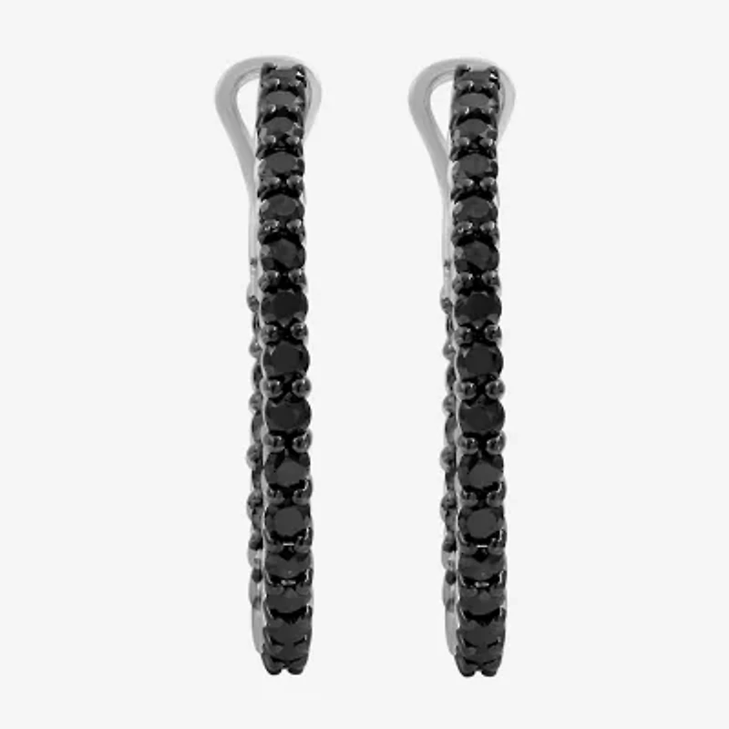 Womens 3 CT. T.W. Natural Black Diamond Sterling Silver 31.9mm Round Hoop Earrings