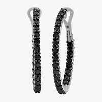 Womens 3 CT. T.W. Natural Black Diamond Sterling Silver 31.9mm Round Hoop Earrings
