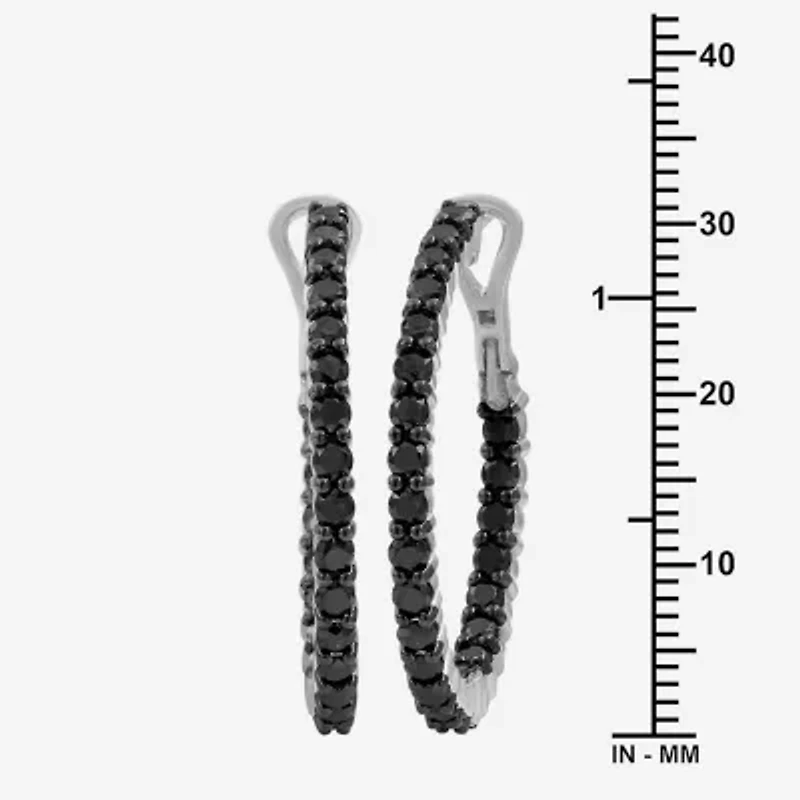 Womens 3 CT. T.W. Natural Black Diamond Sterling Silver 31.9mm Round Hoop Earrings