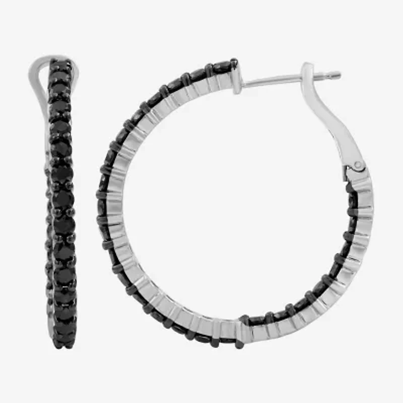 Womens 3 CT. T.W. Natural Black Diamond Sterling Silver 31.9mm Round Hoop Earrings