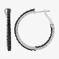 Womens 3 CT. T.W. Natural Black Diamond Sterling Silver 31.9mm Round Hoop Earrings