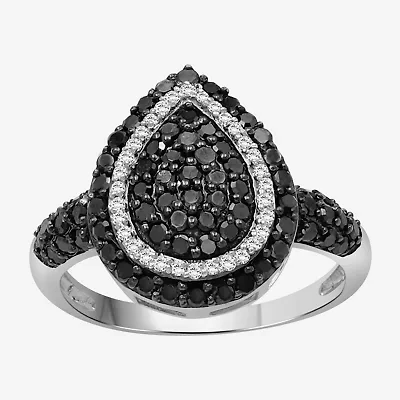 Womens 1 CT. T.W. Natural Black Diamond Sterling Silver Round Cocktail Ring