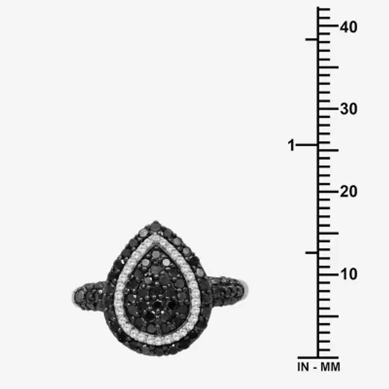 Womens 1 CT. T.W. Natural Black Diamond Sterling Silver Round Cocktail Ring