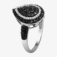 Womens 1 CT. T.W. Natural Black Diamond Sterling Silver Round Cocktail Ring