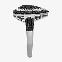 Womens 1 CT. T.W. Natural Black Diamond Sterling Silver Round Cocktail Ring