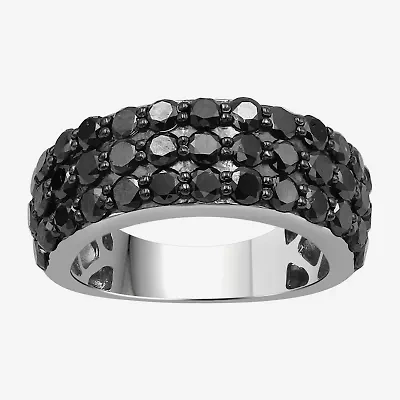 Womens 3 CT. T.W. Natural Black Diamond Sterling Silver Round Band