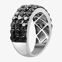 Womens 3 CT. T.W. Natural Black Diamond Sterling Silver Round Band
