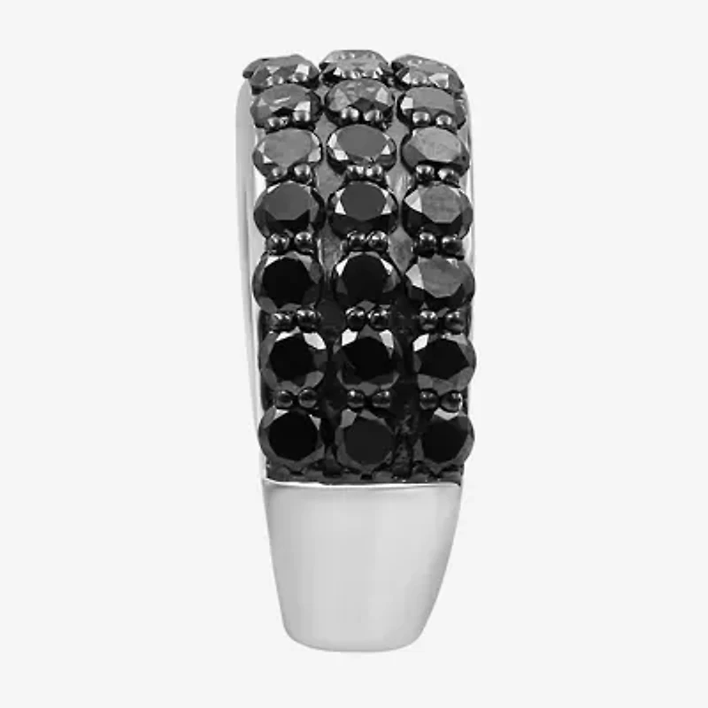 Womens 3 CT. T.W. Natural Black Diamond Sterling Silver Round Band