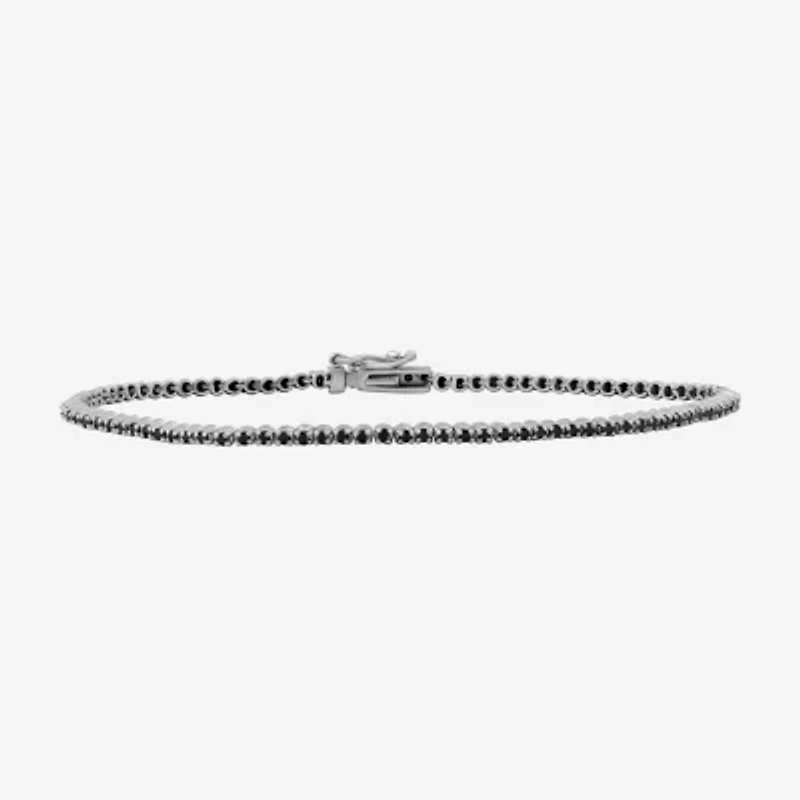 Womens CT. T.W. Natural Black Diamond Sterling Silver Round Tennis Bracelet