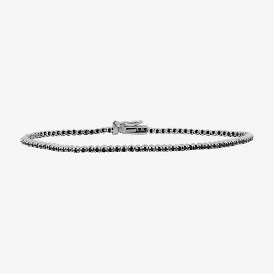 Womens CT. T.W. Natural Black Diamond Sterling Silver Round Tennis Bracelet