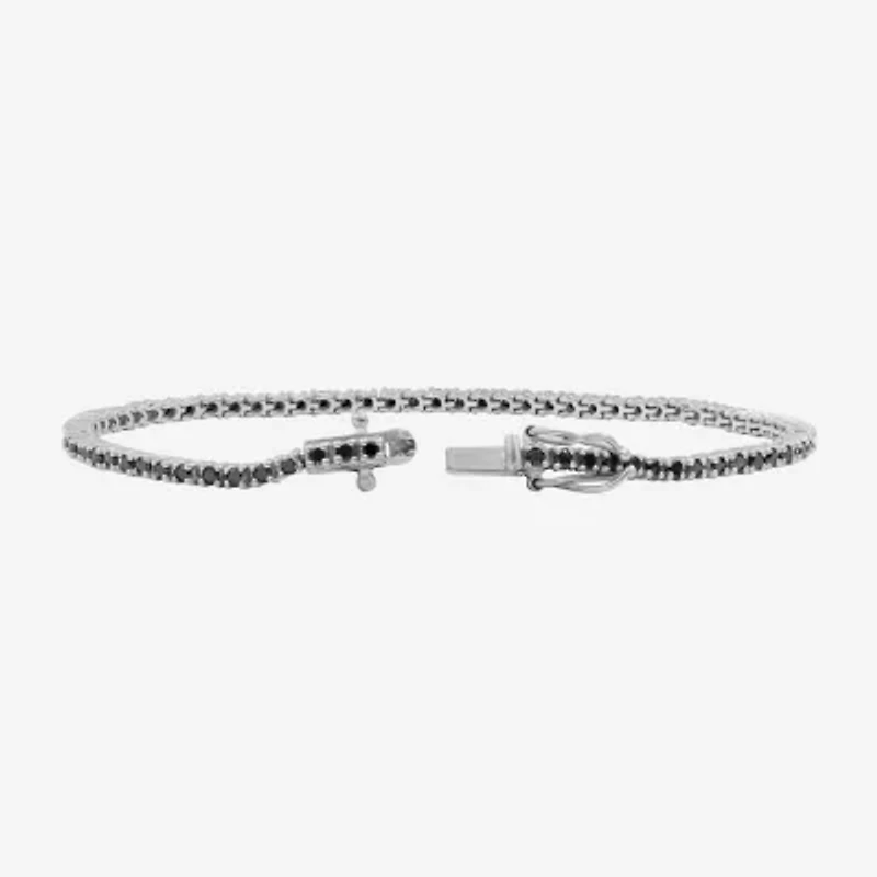 Womens 2 CT. T.W. Natural Black Diamond Sterling Silver Round Tennis Bracelet